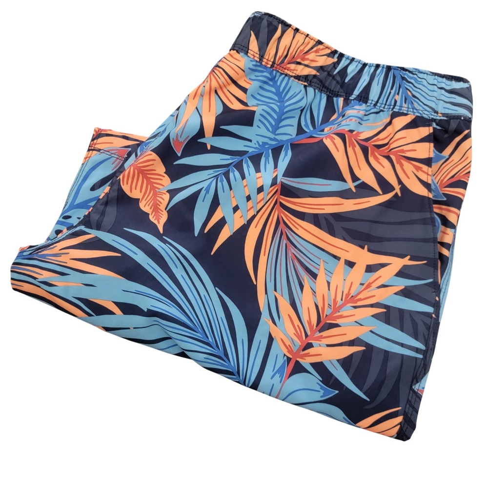 Speedo Swim Trunks Mens XXL Navy Blue Tropical Leaf Print Board Shorts Pockets